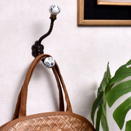 Grey Leaf Ceramic Iron Towel Hooks